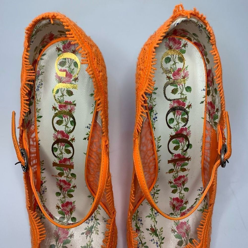 Gucci Virginia Lace Pumps Neon Orange EU 40 US 10 Mary Jane Lace Heels - Picture 2 of 11